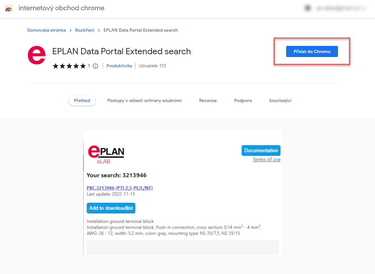 Rozsireni EPLAN Data Portal pro Chrome